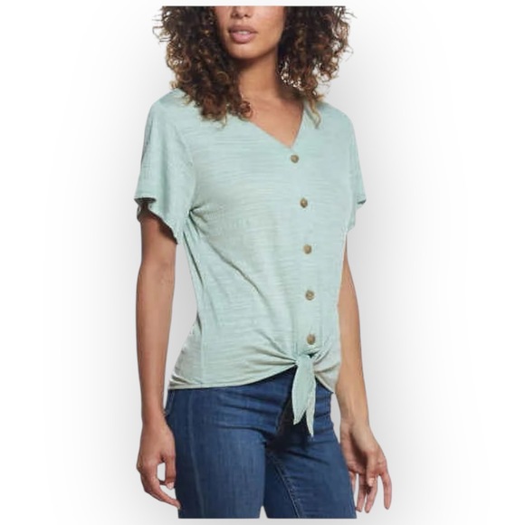 Weatherproof Tops - NWT Weatherproof Vintage Women’s Tie Front Button Blouse Large – Granite Green